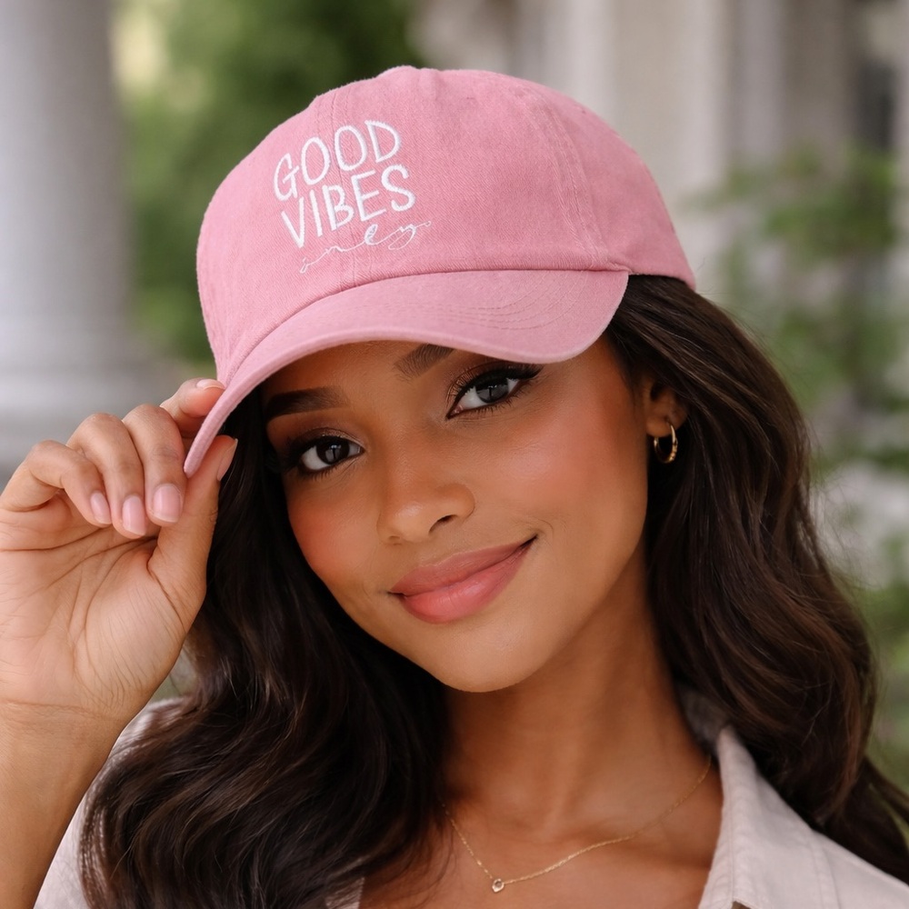 Good Vibes Pink Embroidered Cap